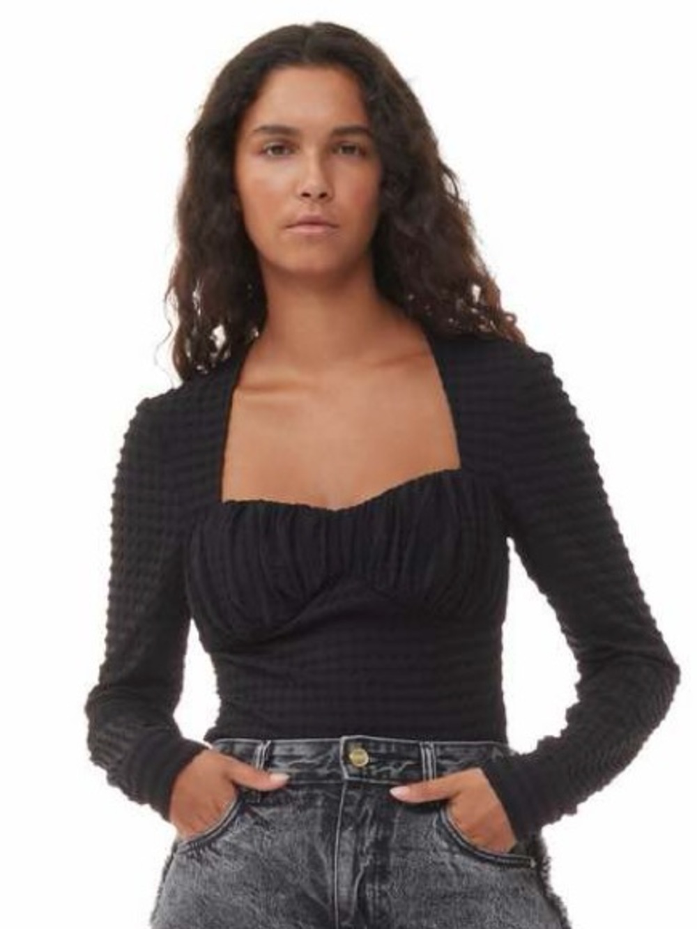 Ganni stretch seersucker blouse NWOT